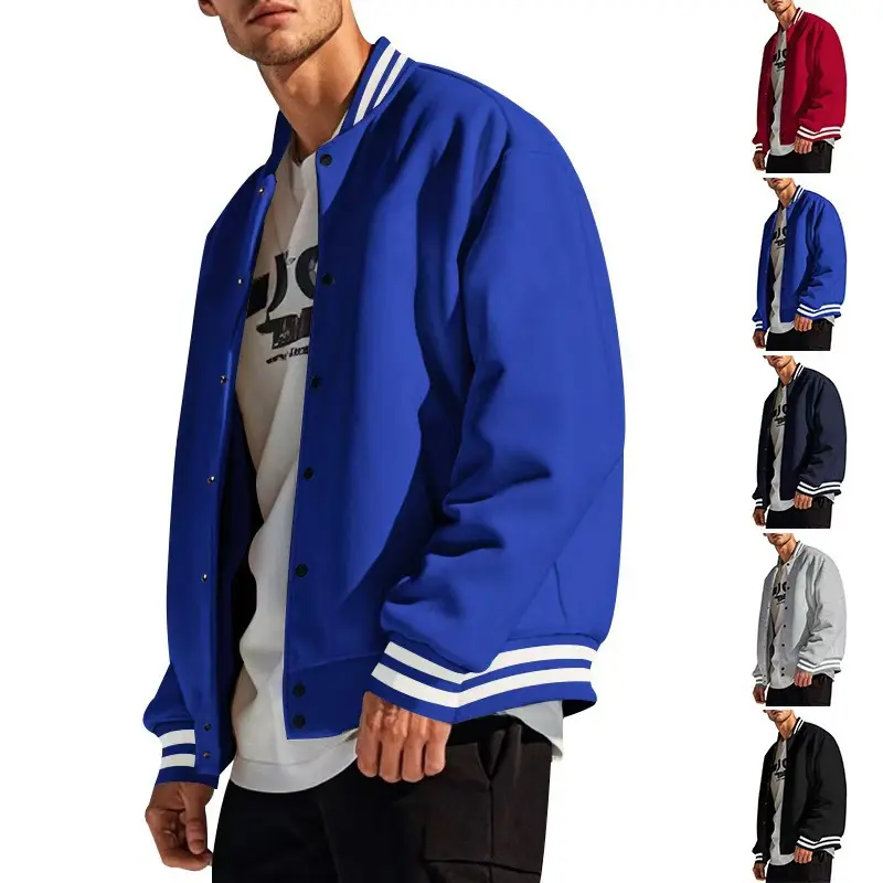 Men's casual fashion loose American-style crew-neck baseball shirt with fleece-lined casual jacket