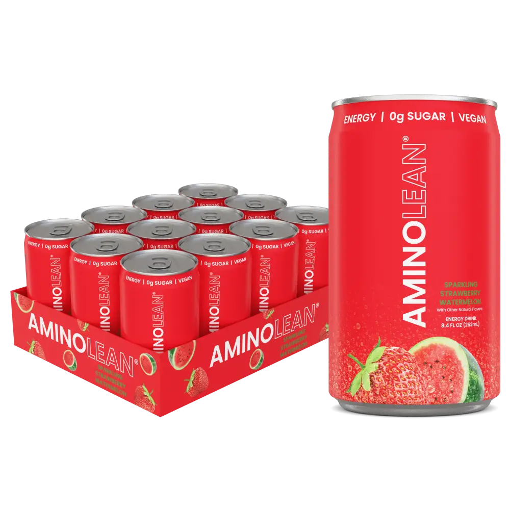 AminoLean Energy Drink MINIs (12 Pack) - Natural Caffeine from Green Tea, Zero Sugar, Vegan (8.4 oz)