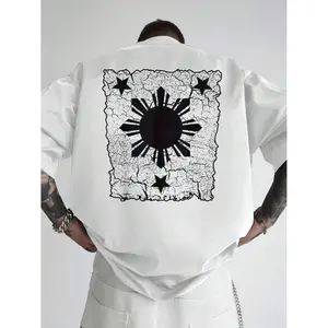 Men's Graphic Back Print T Shirt Featuring White Design with Black Philippines Map for Casual and Formal Wear Breathable Summer Top with Relaxed Fit and Machine Washability