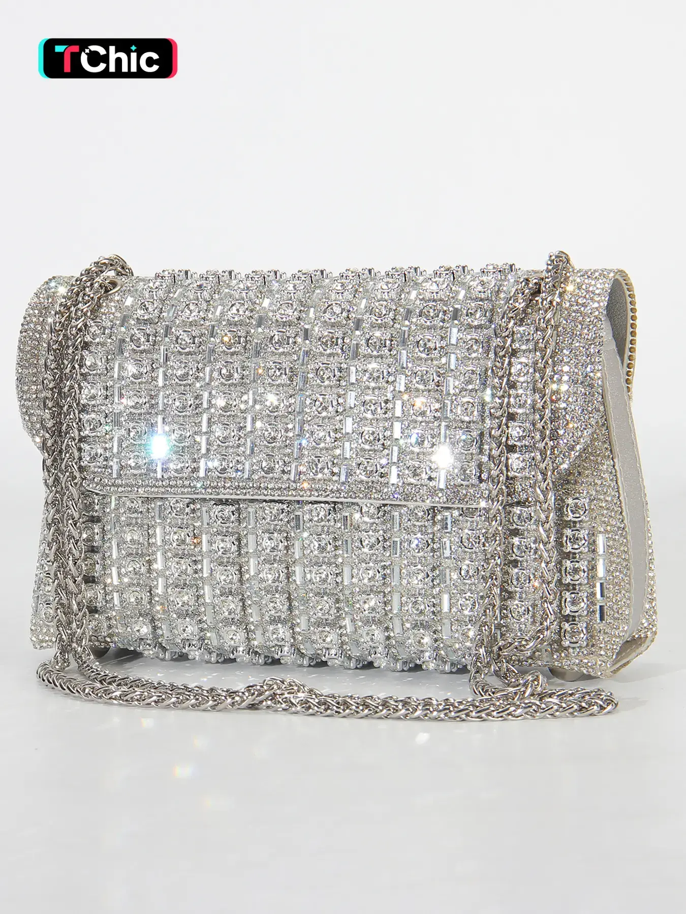 Mother's Day Sparkling rhinestone ladies' evening clutch, solid-colour party shoulder bag, wedding handbag, clutch wallet, Clutchbag, Chain Strap Clutch. Adds flair to everyday outfits. Ideal for graduation season, Easter, or festive gifts
