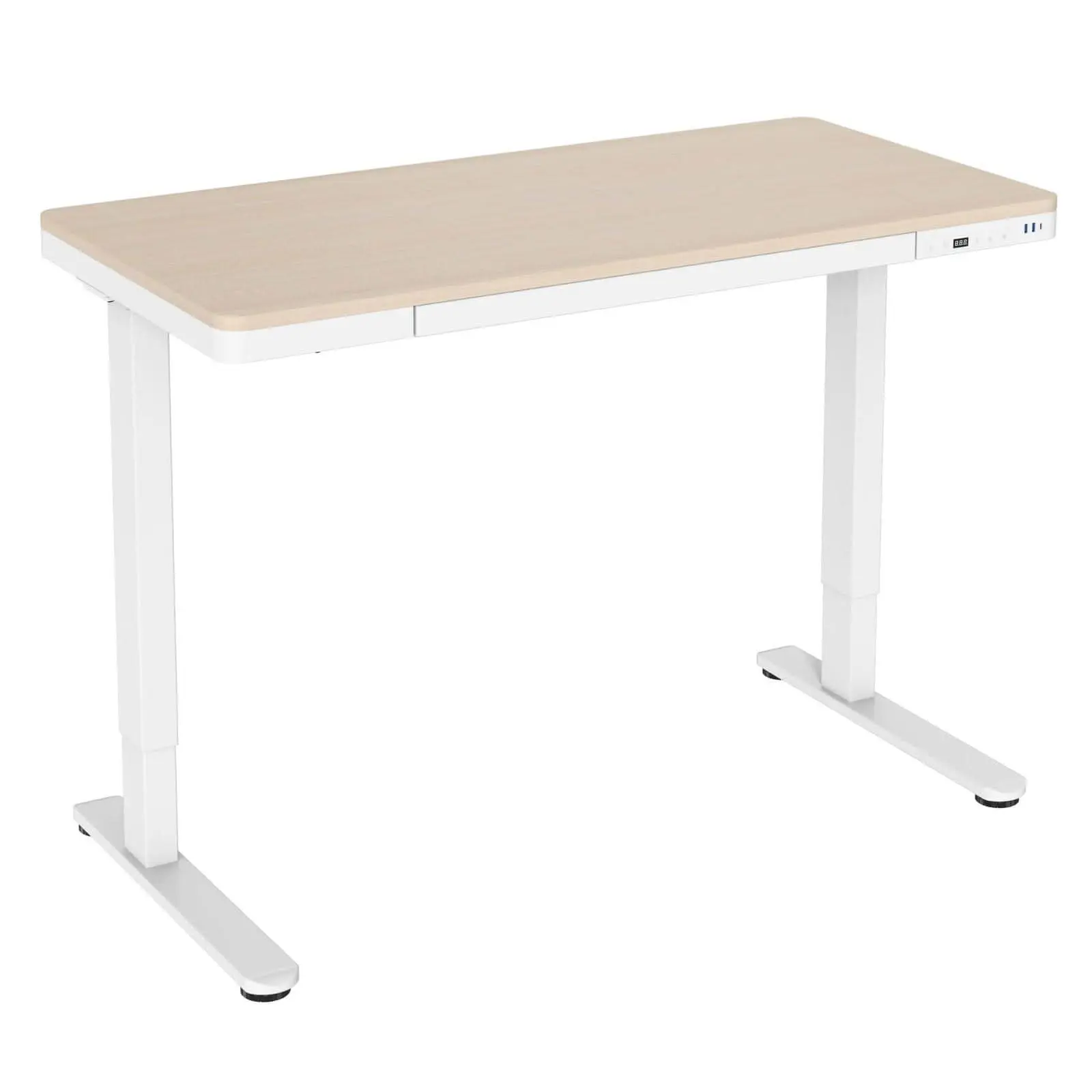 MOUNT-IT! Compact Height-Adjustable Sit-Stand Writing Desk with Drawer, Smooth Adjustment, Cable Management, Anti-Collision, Ergonomic Support, Advanced Digital Control Panel, 2 Memory Pos for Adults’ Home & Corporate Office Minimalist Workstation