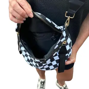 Black and White Checkered Nylon Bum Bag Plus Size Friendly Fanny Pack  - Spacious for Essentials - MORE COLORS! great belt bags crossbody