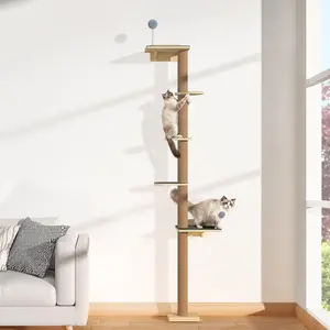 Tall  Tree Wall Mounted for Large Cats, 82 inch   with Toys, Floor to Ceiling Cats Tower for Corner Area, Kitty Wall Shelf for Sleeping Playing Lounging Perching