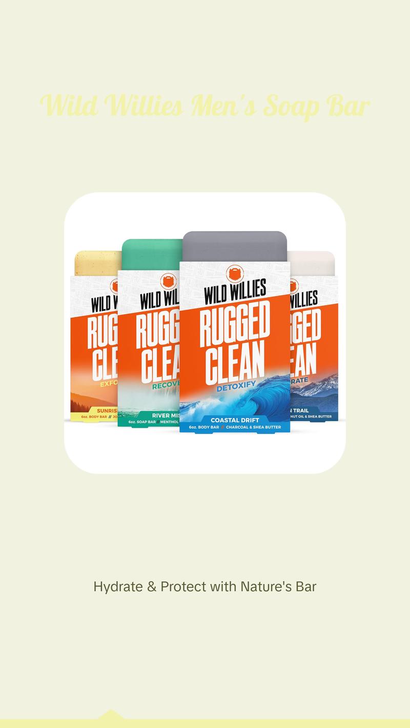 Wild Willies Moisturizing Mens Bar Soap - Bath Soaps with Shea Butter for Odor Protection - Natural Body Bar for Men Body Care Comfort