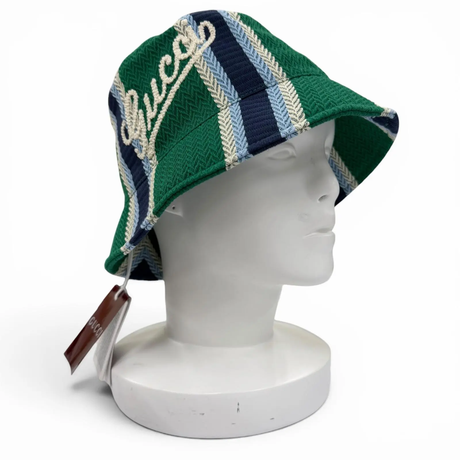 Pre-owned GUCCI Cotton Small Leather Goods Logo Embroidery Herringbone Bucket Hat