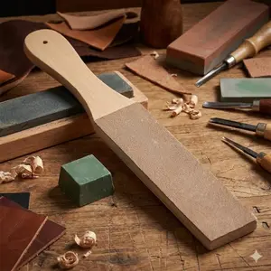 Professional Double-Sided Leather Strop for Knives & Razors, Handmade Dual-Layer Sharpening Tool with Wooden Handle, Portable Polishing Kit for Blade Maintenance and Edge Sharpening at Home or On-the-Go.