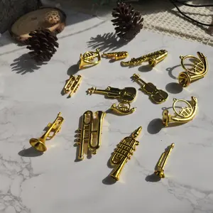 13pcs Electroplated Mini Musical Instrument Ornaments Set, Miniature Collection Display Pieces, Christmas Tree Holiday DIY Decorations