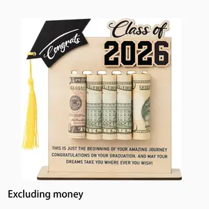 2026 Graduation Wooden Desktop Decorative Money Clip, Graduation Gift Wooden Wallet Frame, Elegant Desk Ornament Gift for Graduates, Decoration, Party Decoration Supplies