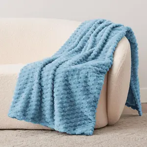 Throw for Couch or - 3D Imitation Turtle Shell Jacquard Decorative Blankets - Lightweight Fuzzy Flannel Suitable for Seasons(50"*60",Blue)