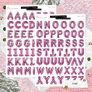 PINK Balloon Letter SET • Junk Journal Sticker Sheets • Typography Stickers • Scrapbook Stickers • Vision Board • Birthday Celebration Aesthetic