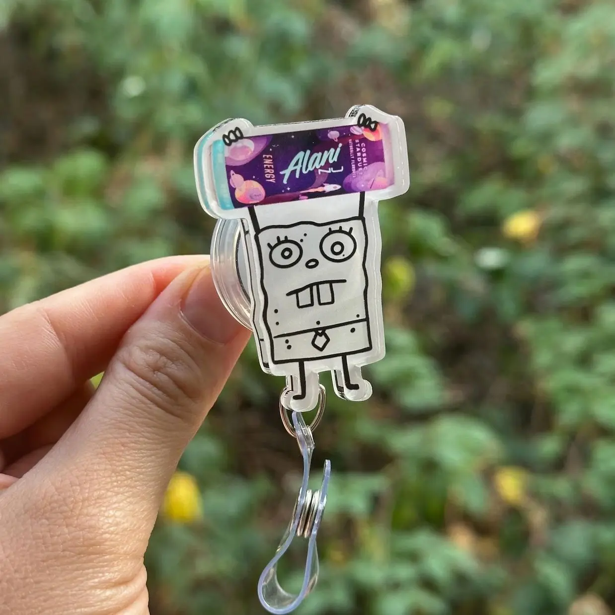Cartoon Doodle cosmic energy drink- Nurse badge reel, RN, phlebotomy, tech, healthcare, work accessory