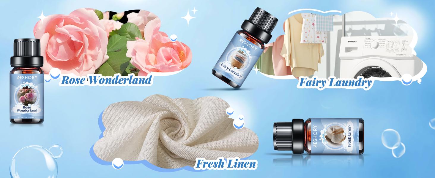 Clean Essential Oils Set - 6 Premium Essential Oils for Diffusers for Home, Candle Making & Soap Making: Eucalyptus Spearmint,Fresh Linen,Rose Wonderland. Woody Floral Scent Homemade