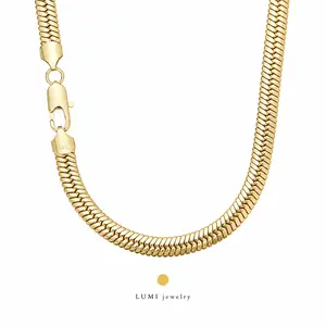 LUMI Gold Chain for Women & Men,14K Gold Necklace for Women &Men Flat Snake Chains Womens Herringbone Choker Chains Necklaces 10MM 8in/18in/20in/24inchs
