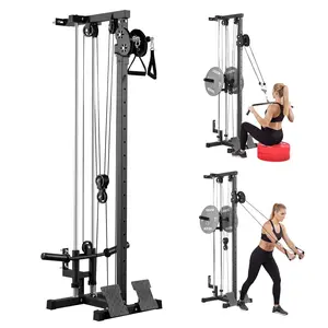 VEVOR LAT Pull Down Machine, 3-in-1 Row Cable Machine, Cable Machines Home Gym with 18-Level Height Adjustment, Wall-Mount Design, Load 500 lbs Lat Tower for Full-Body Workouts, Single-Arm Training
