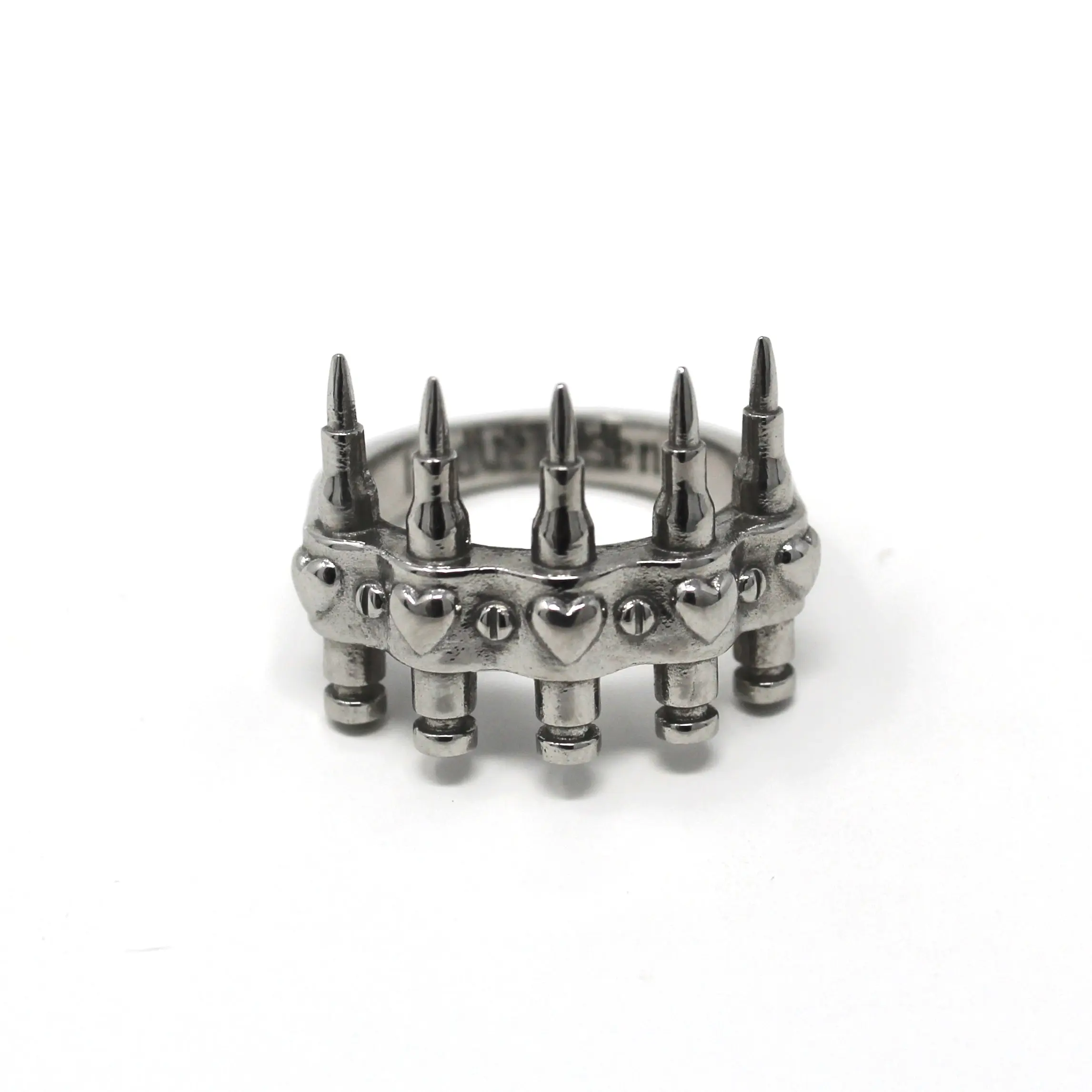 HeavenSent Ammunition Ring | Bullet Stainless Steel Ring with Heart & Rivet Details – Tarnish-Proof & Waterproof