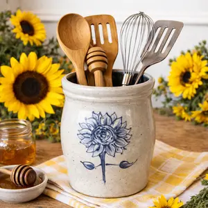 Sunflower Hand Painted Pottery Utensil Holder