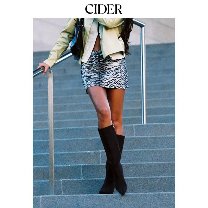 Cider Women's Zebra Striped A-line Mini Skirt, Low Rise Stretch Denim Bottoms with Button Front