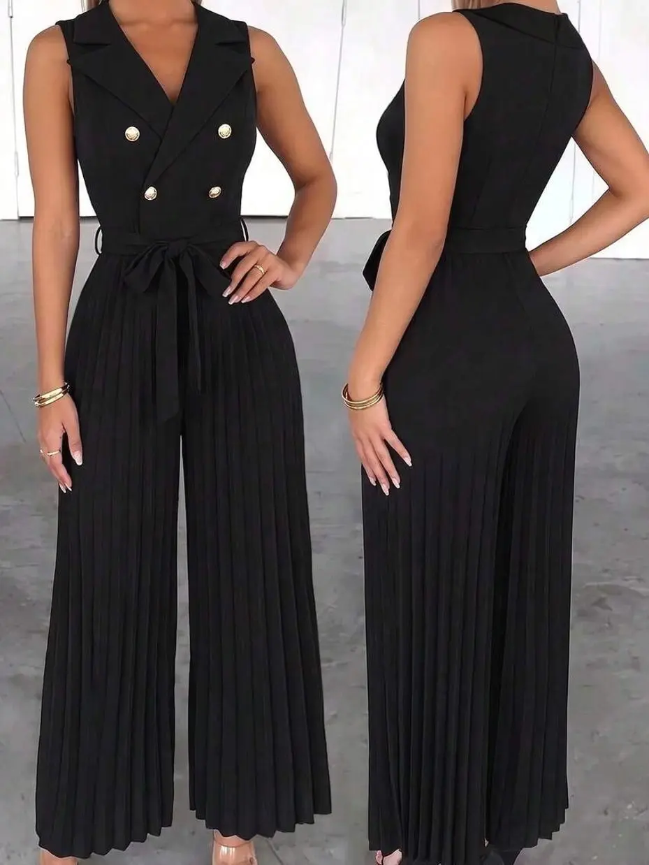 ✨ Women's Elegant Office Jumpsuit, Suit Collar Sleeveless Wide Leg Jumpsuit For Work, Meetings And Special Occasions.