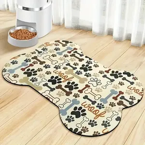 Non-Slip Rubber Pet Feeding Mat with Absorbent Spill Guard, Durable Easy-Clean Training Mat with Fun Bone and Paw Print Design for Puppies and Pet Owners