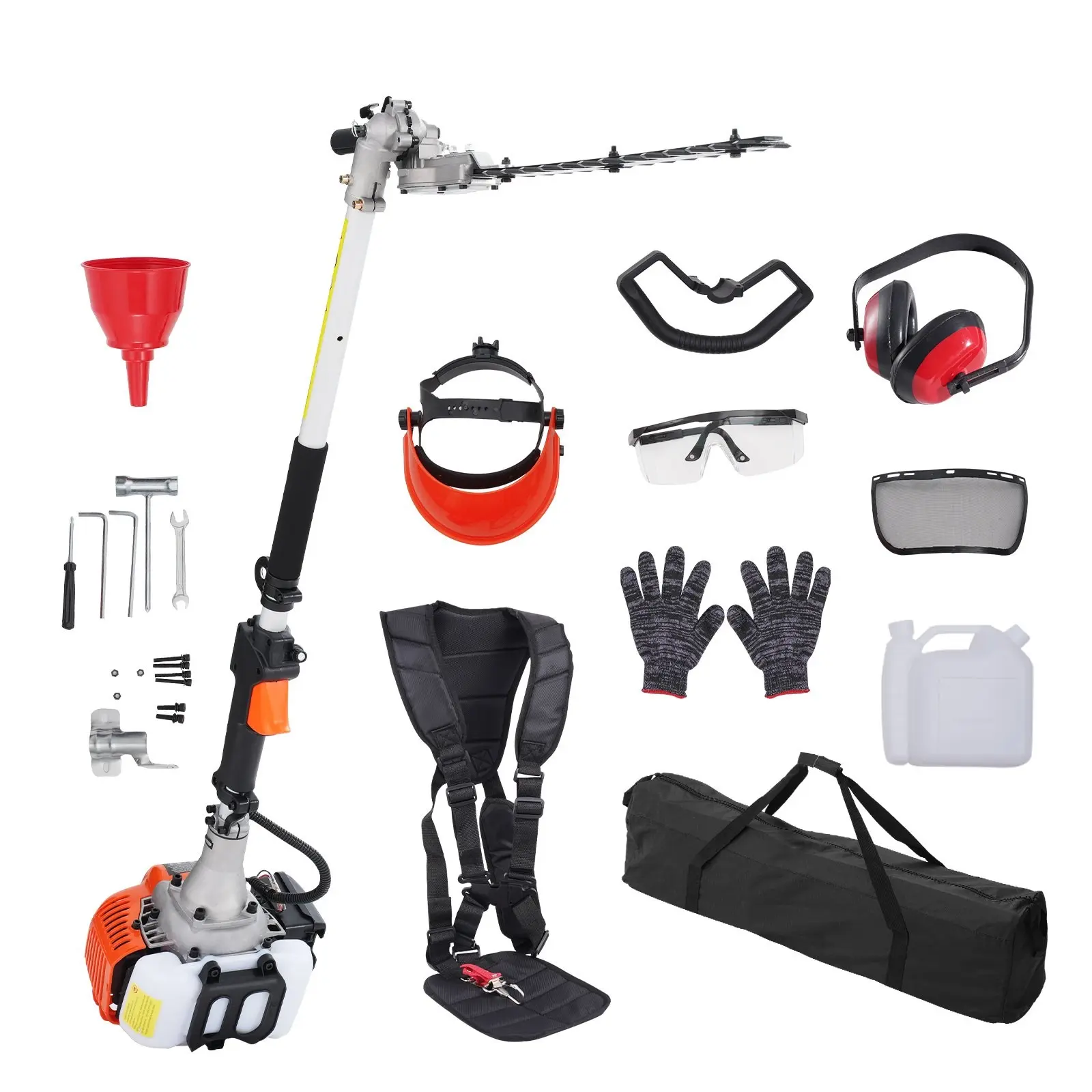 15.7-Inch 26CC 2-Stroke Gas Hedge Trimmer On Telescoping Pole, Gas Powered Hedge Cutter With Dual-Sided Dual-Action Blade, 270° Adjustable Head For Flexible Trimming Of Shrubs And Bushes