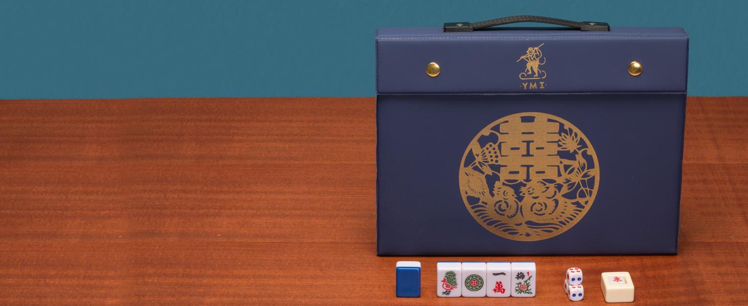 Yellow Mountain Imports "Royal Azure Chinese Mahjong Set with 146 Medium Tiles and Blue Vinyl Case - for Chinese Style Gameplay Only