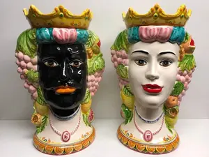 Heads of Moor Kalat Fruit Ceramic Caltagirone cm H.45 L.29 Handcrafted