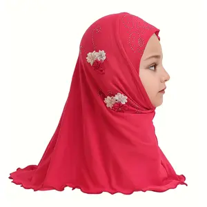 Beautiful Headscarf for Little Girls, Arabic Hat with Six Flowers, Little Girl's Hijab, Malay Headscarf, Easy to Wear, Ramadan Hat Gift