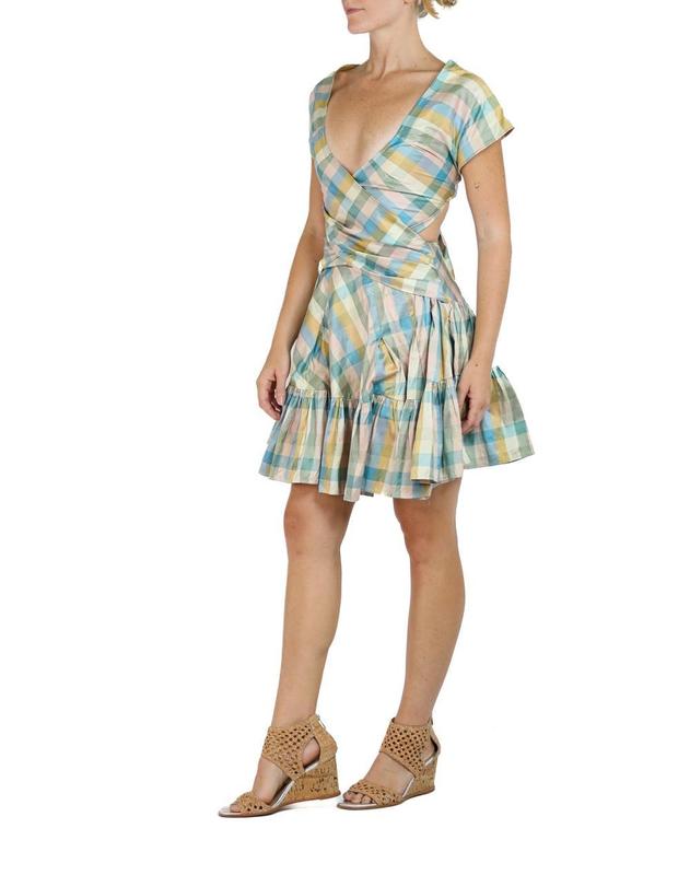 Morphew Collection Mixed Pastels Silk Taffeta Plaid Denise Dress
