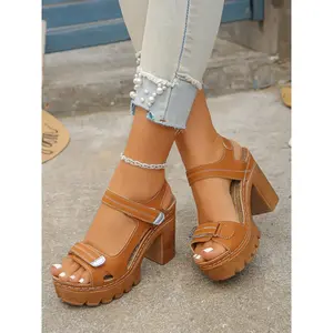 Summer Velcro high-heeled sandals, comfortable lightweight women's shoes, anti slip fashionable platform sandals, suitable for summer travel and daily wear, suitable for Mother's Day