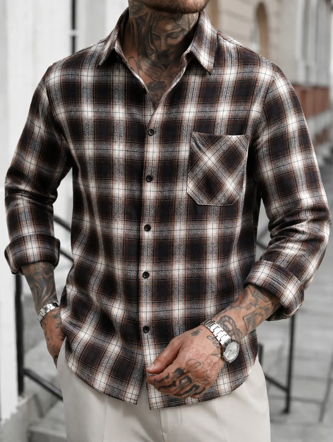 Men's Casual Long Sleeve Plaid Button Up Shirt Classic Collared Shirt with Chest Pocket Soft Breathable Lightweight Flannel Style Shirt for Daily Wear Work Travel Vacation Outdoor Business Casual