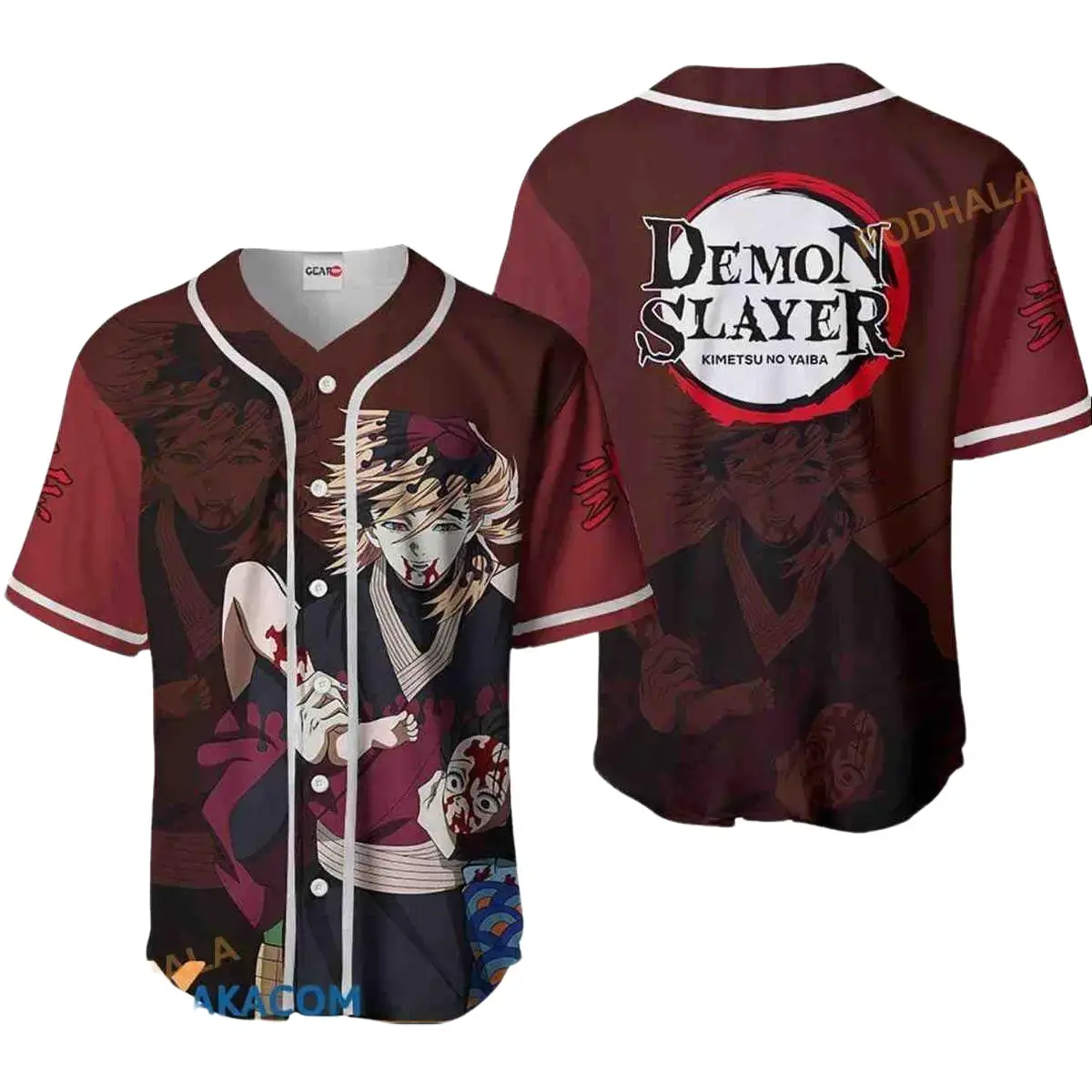 Demon Slayer Doma Anime Baseball Jersey - Premium Breathable Button Down Jersey Shirt, Vibrant All-Over Graphic Print Streetwear, Perfect Cosplay Gift for Manga Fans