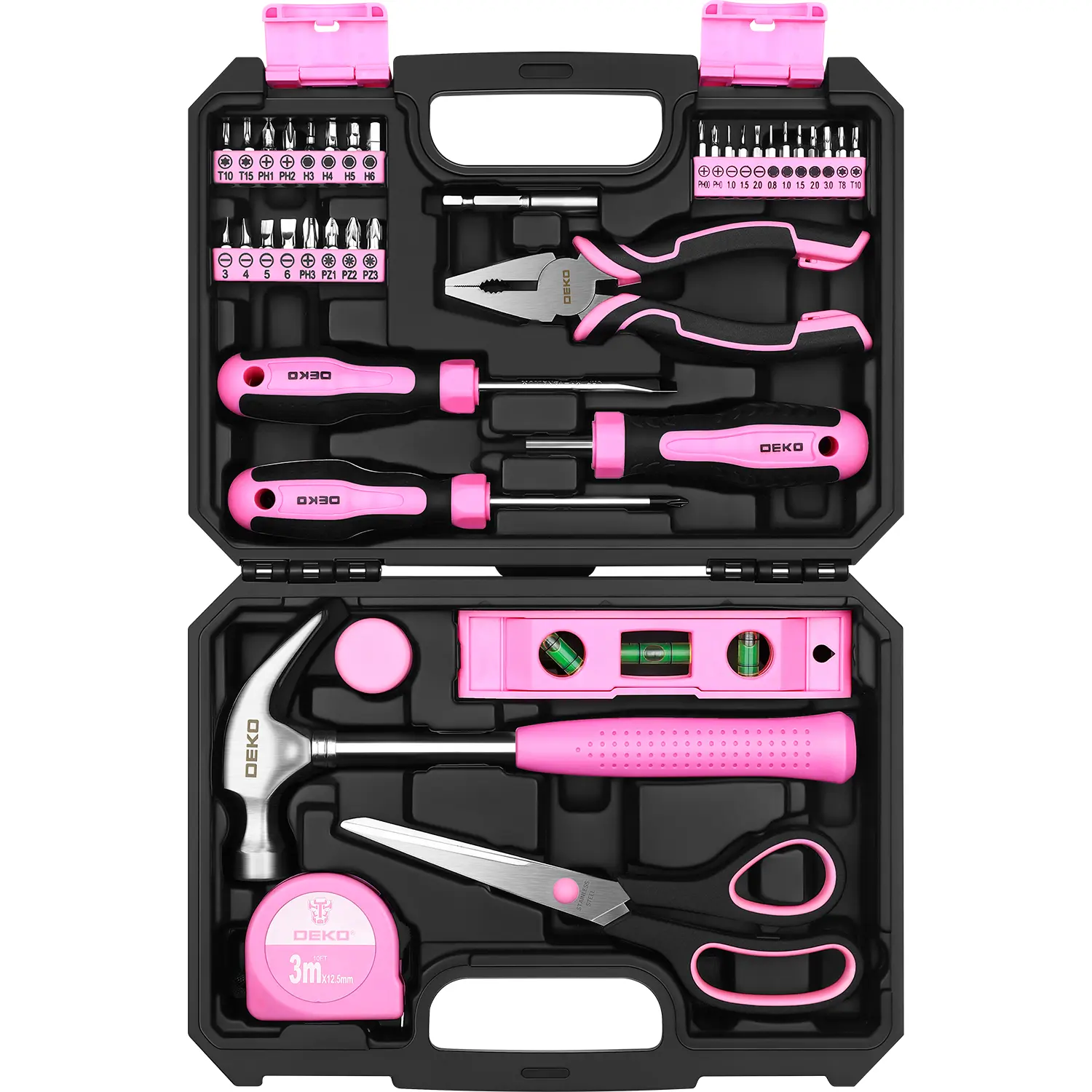 DEKO Pink 42-Piece Home Maintenance Kit, Hand Tool Set with 28 Screwdriver Bits, Home Repair Toolbox Ideal for DIY Projects, Furniture Assembly, Everyday Household Needs