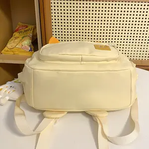 Y2K Aesthetic Cute Cat Cartoon Mini Backpack Cream & Orange Animal Ear Bag with Plush Charm for Students & Daily Outings