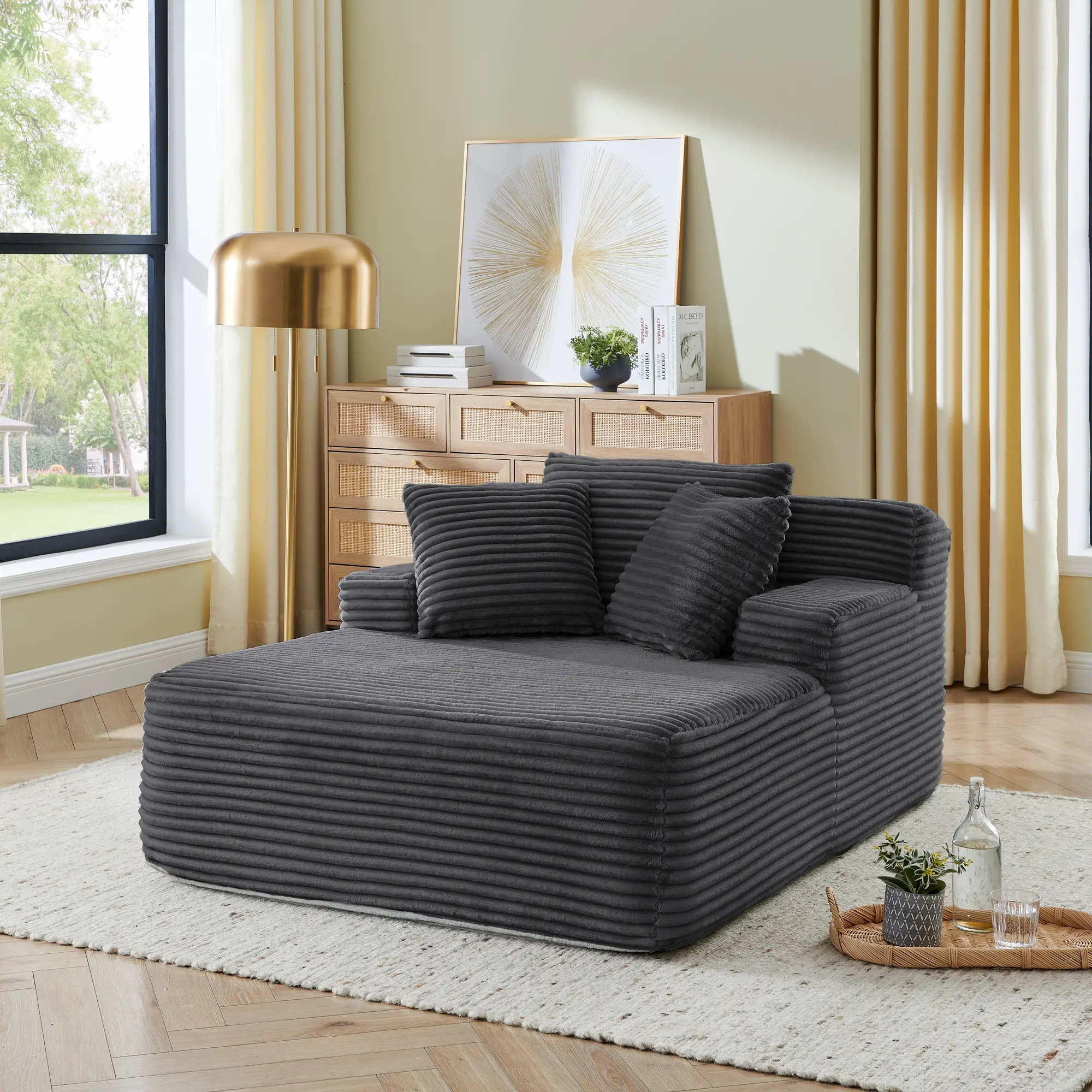 【Wide-Wale Corduroy Sofa】Fansace Oversized Boneless Chaise Lounge Chair Indoor, Upholstered Boneless Sofa Bed, Corduroy Deep Seat Sleeper Couch Reading Chairs, Comfy Cloud Sofas Couches for Living Room