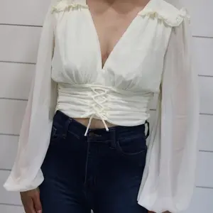 Cream Deep- V-Neck Long Sleeve