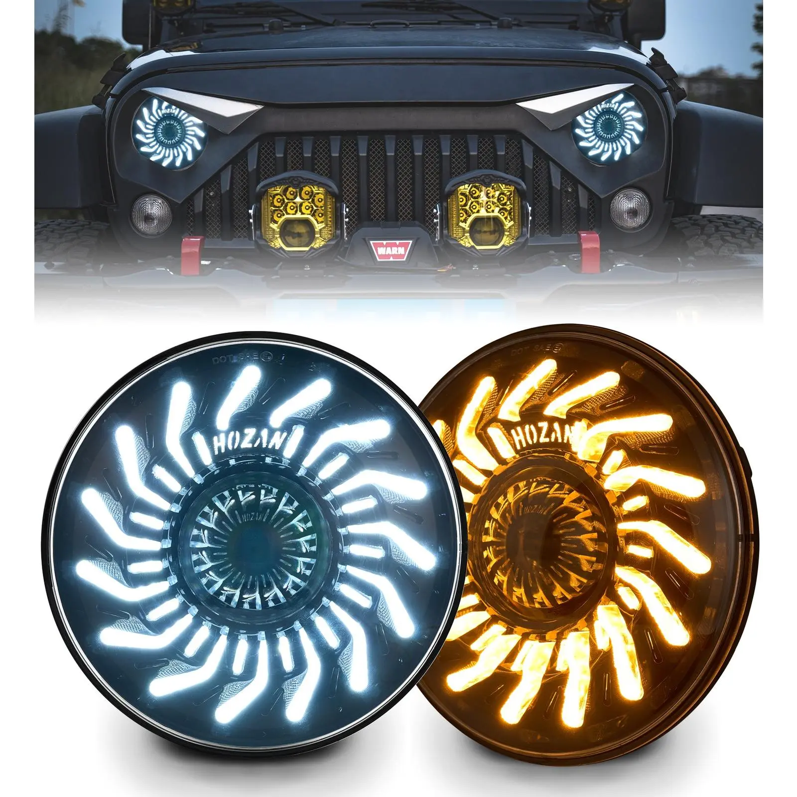 7" Full LED Headlight Assemblies Kit for Jeep Wrangler JK, JKU, TJ, LJ - Lightweight Car LED Front Headlamps with Turbine White DRL, Amber Turn Signal, Installation Instruction, 4× Brighter vs H, 6800lm Wide Beam, Waterproof Automotive Accessory