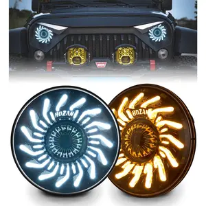 7" Headlight Assemblies with Turbine White DRL, Amber Turn Signal for Jeep Wrangler JK, JKU, TJ, LJ
