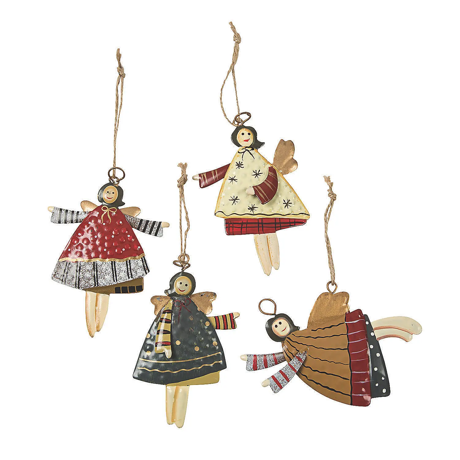Cute Metal Dancing Angel Holiday Ornaments (12-Pc, 4 inches) - Artificial Christmas Tree Hanging Decorations, Heavenly Touch to Wreaths, Festive Home Supplies Gifts