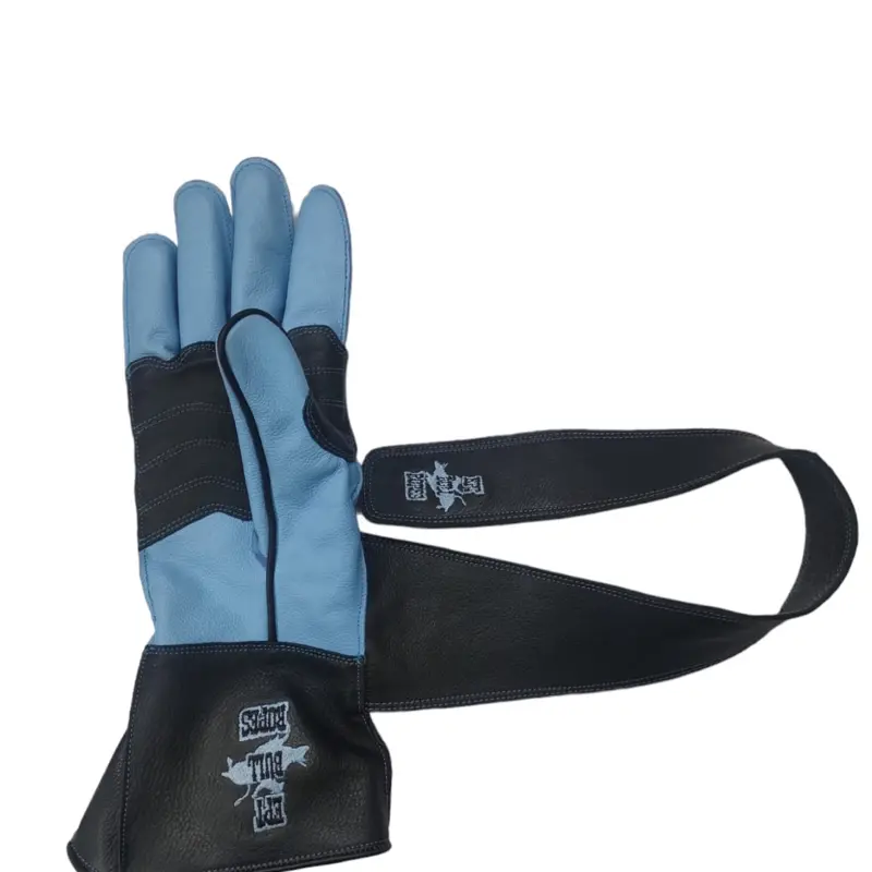 Premium Reinforced Bull Riding Glove Adult & Youth Outer Seam Right Hand - EPT Bull Ropes Black & Blue Calf Leather