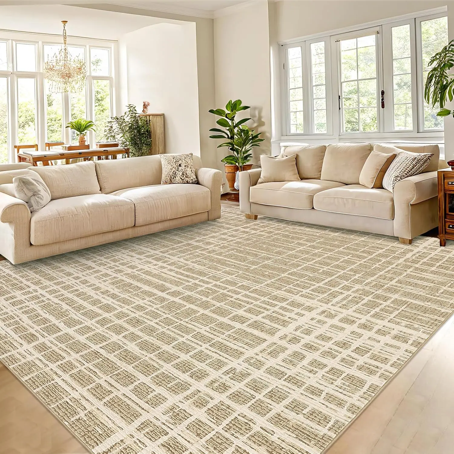 Modern Geometric Carpet Abstract Striped Rug with Anti-slip Backing Soft Anti-shedding Rug for Bedroom Corridor Office Living Room Decoration