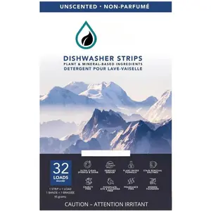 Dishwasher detergent strips sheets unscented lightweight plastic free
