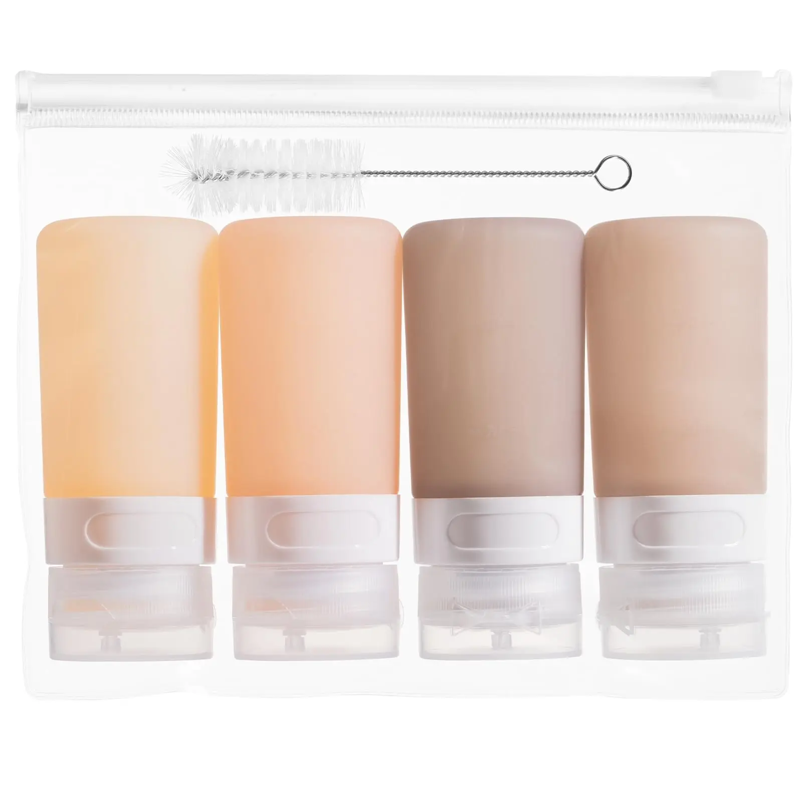 Condiment Squeeze Bottles for Sauces, 2-oz Mini Silicone Salad Dressing Container to Go with Reusable Sandwich Bag, Leakproof Ketchup Bottle for Bento Lunch Box, 4 Pack, Apricot