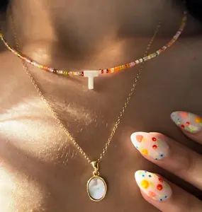 Dainty Pearl Initial Seed Bead Choker, Stainless Steel Waterproof Necklace, Seed Bead Jewelry, Letter Choker, Summer Necklaces