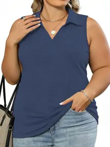 Plus Size Tank Tops for Women Summer Collared V Neck Tunics Casual Chic Flowy Sleeveless Polo Shirts Dressy Lightweight Work Blouses XL-5XL KPS5026