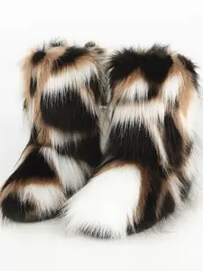 Women's Fashionable Tie Dye Print Faux Fur Boots, Fluffy Warm Snow Boots, Winter Shoes, Perfect for Women for Outdoor & Indoor Wear, Footwear