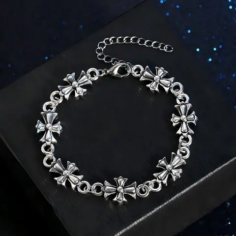 Punk Style Cross Vintage Men's Bracelet, Fashionable Bracelet, High-Quality Fashion Accessory for Daily Wear, Perfect Birthday & Engagement Gift, Exquisite Bracelet, Exquisite Trendy Bracelet, Punk Style Jewelry