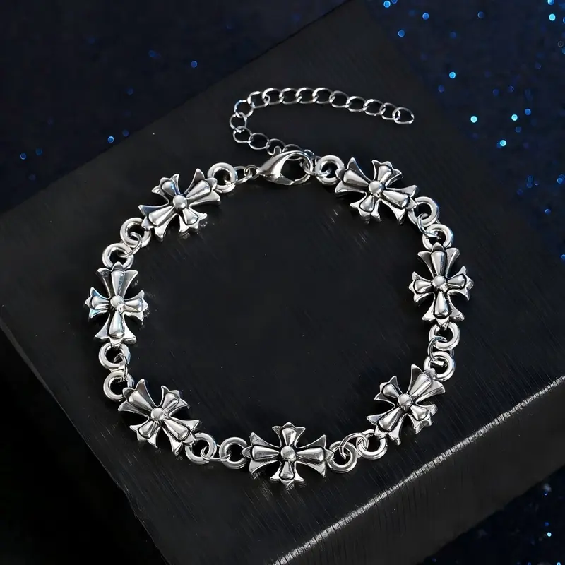 Punk Style Cross Vintage Men's Bracelet, Fashionable Bracelet, High-Quality Fashion Accessory for Daily Wear, Perfect Birthday & Engagement Gift, Exquisite Bracelet, Exquisite Trendy Bracelet, Punk Style Jewelry