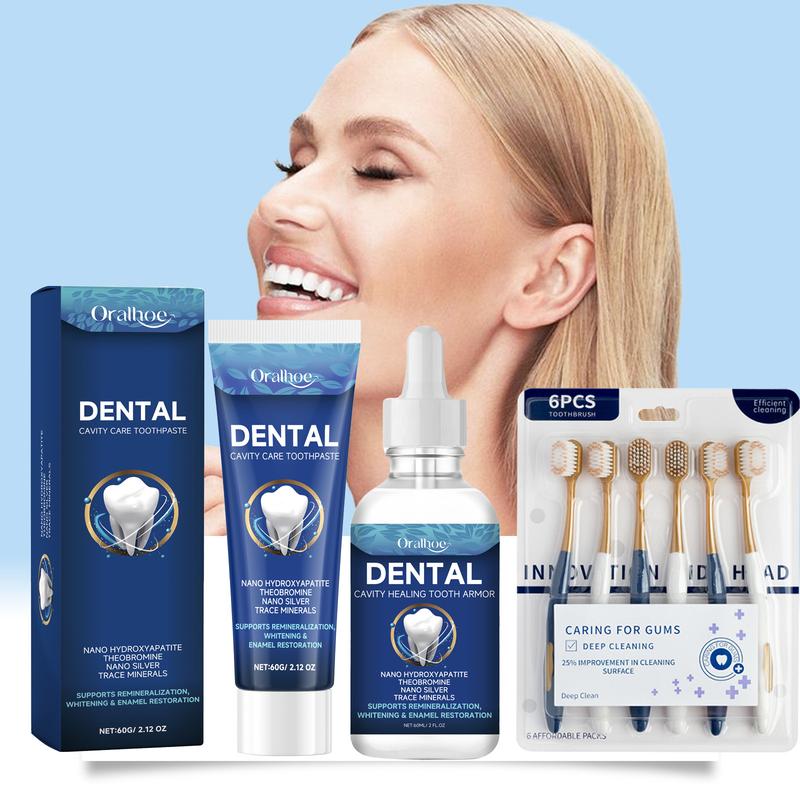 8pc Fluoride-Free Hydroxyapatite Tooth Armor Drops + Cavity Care Toothpaste + Whitening Toothbrushes | Enamel Repair, Cavity Care, Whitening & Fresh Breath | Gentle Oral Care for Sensitive Teeth & Gum Deep Cleaning teeth whitening & oral care products