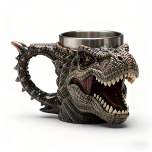 3D Dinosaur Skull Mug, Realistic Teeth Stainless Steel Cup, Halloween Christmas Dinosaur Theme Decorative Drinkware