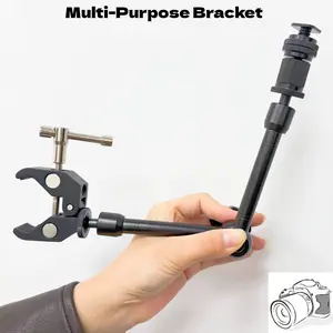 11 Inch Magic Arm + Large Cast Iron Clamp Photography Fixed Stand, Large Crab Claw Clip, Adjustable Mounting Tube Holder, Desk Mount Clamp